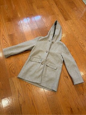 Zara Girls Hooded Wool Blend Coat Beige Minimalist Old Money Jacket Size 13/14